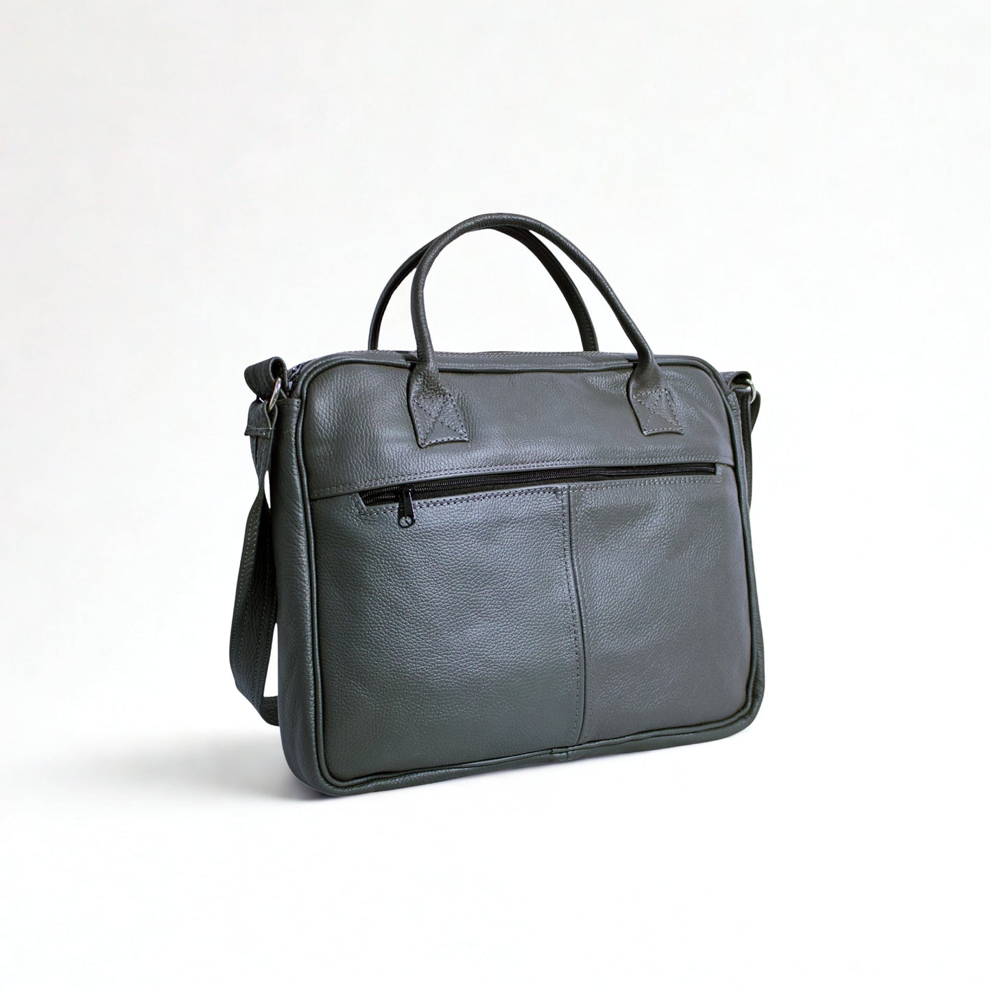 SULM8 Grey Leather Laptop Bag