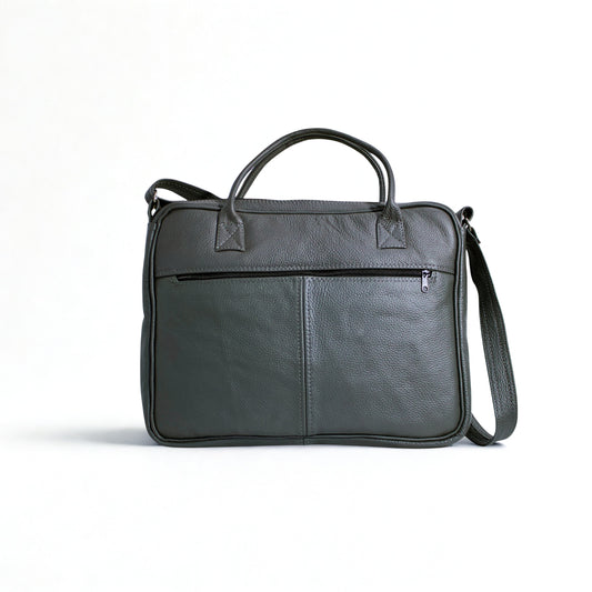SULM8 Grey Leather Laptop Bag