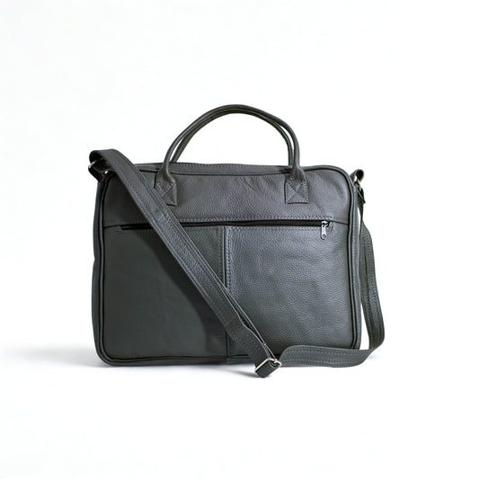SULM8 Grey Leather Laptop Bag