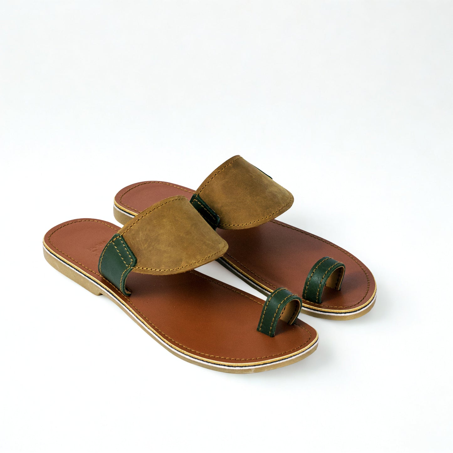 SULM8 Brown/Green Toe Push-In Sandal