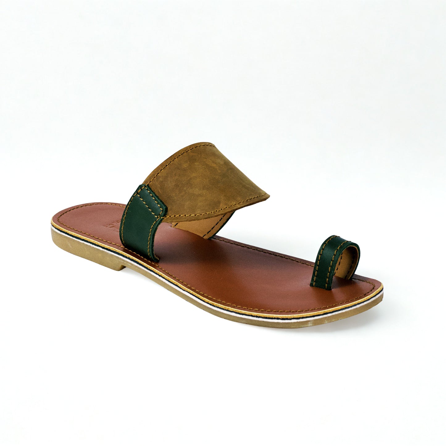 SULM8 Brown/Green Toe Push-In Sandal