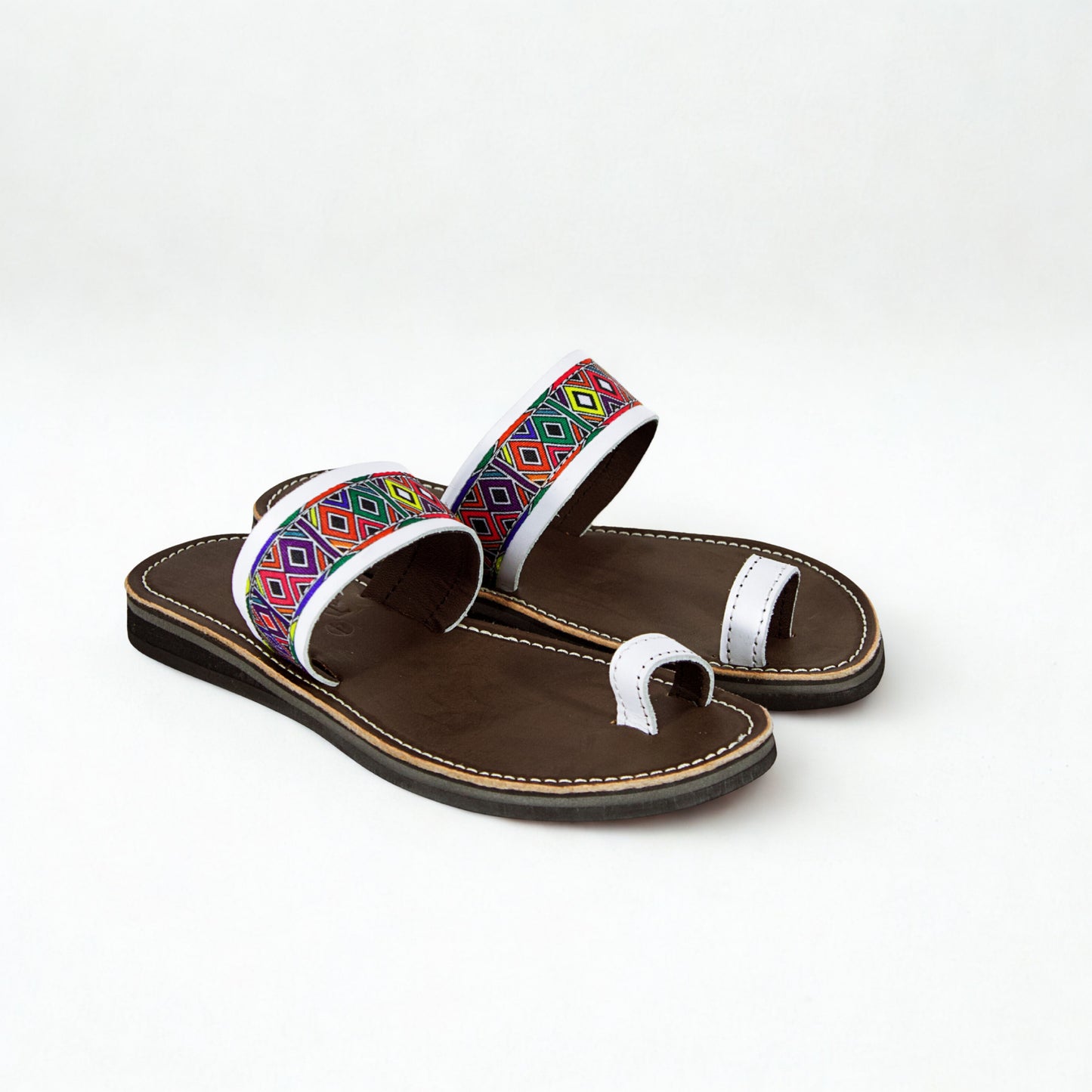 SULM8 Women's Toe Push-In Brown Sandal Multi-Coloured Strap