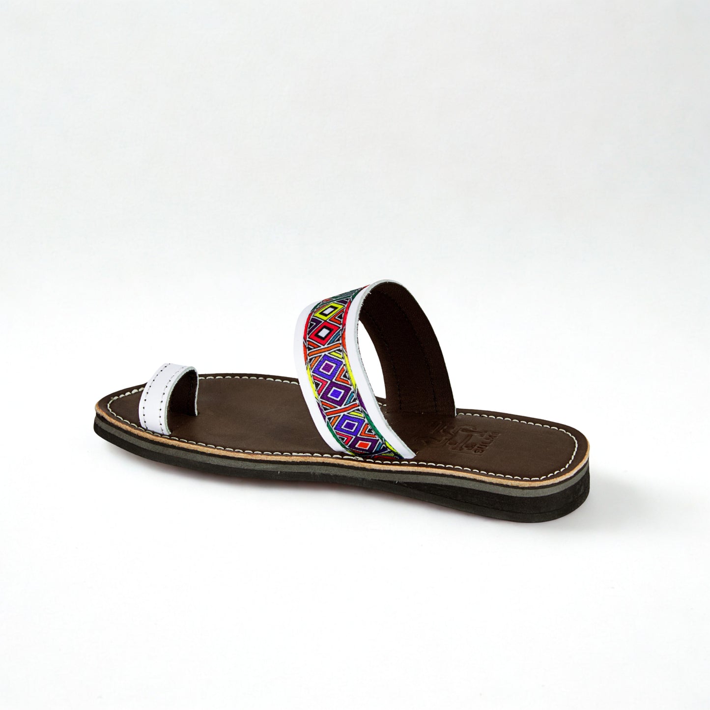 SULM8 Women's Toe Push-In Brown Sandal Multi-Coloured Strap