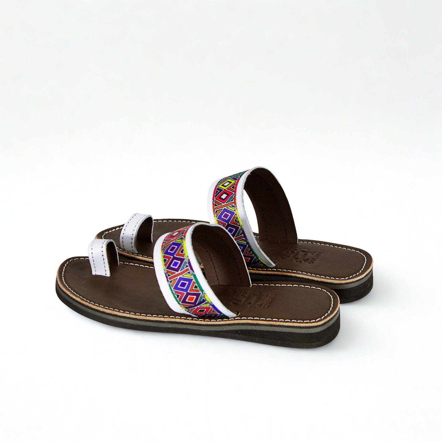 SULM8 Women's Toe Push-In Brown Sandal Multi-Coloured Strap